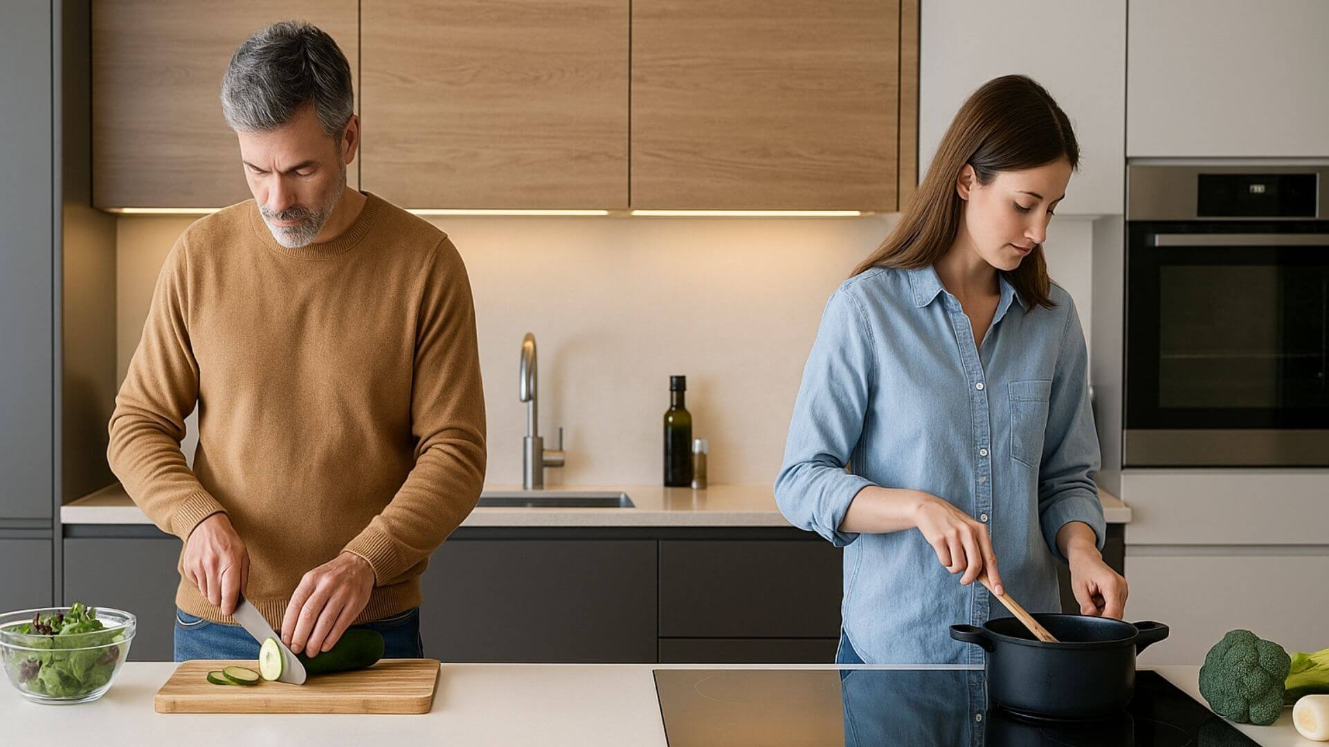 Küche mit optimaler Arbeitshöhe und Anordnung – ergonomisch geplant für gemeinsames Kochen.