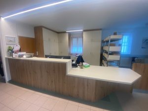 Empfangsverbau mit Pendeltür